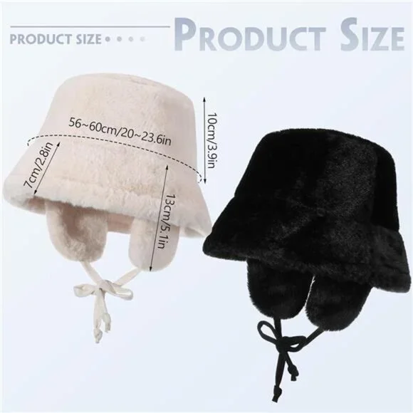 2 Pcs Women's Bucket Hat Faux Fur Fuzzy Adjustable Fur Cap